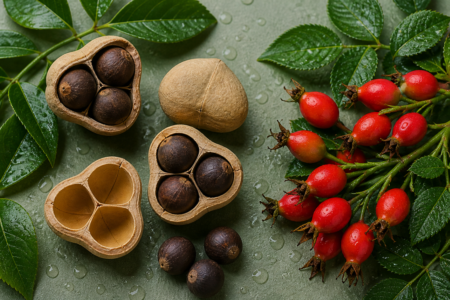 cacay nuts and rosehips