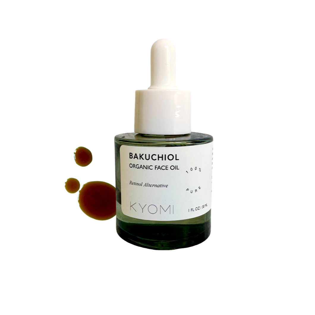Bottle of KYOMI Bakuchiol Organic Face Oil on a white background
