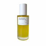 Bottle of Wild Geranium Buttery Body Oil by KYOMI on a white background