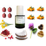 KYOMI skincare product with various fruits and plants on a white background