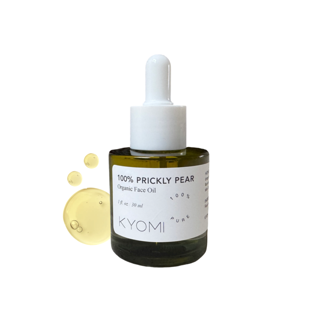 KYOMI 100% Prickly Pear organic face oil bottle with dropper on a white background