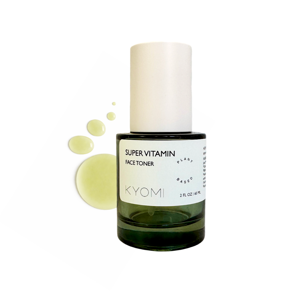 Green face toner bottle with white cap on a white background