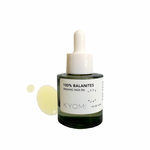 Bottle of KYOMI 100% Balanites organic face oil with dropper on a white background