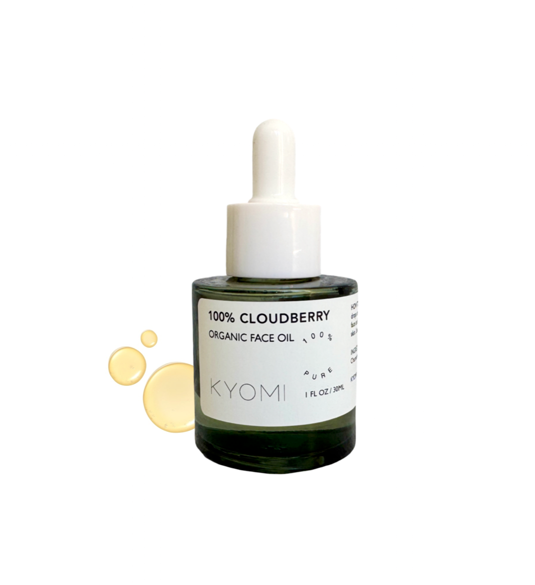KYOMI 100% Cloudberry Organic Face Oil bottle on a white background