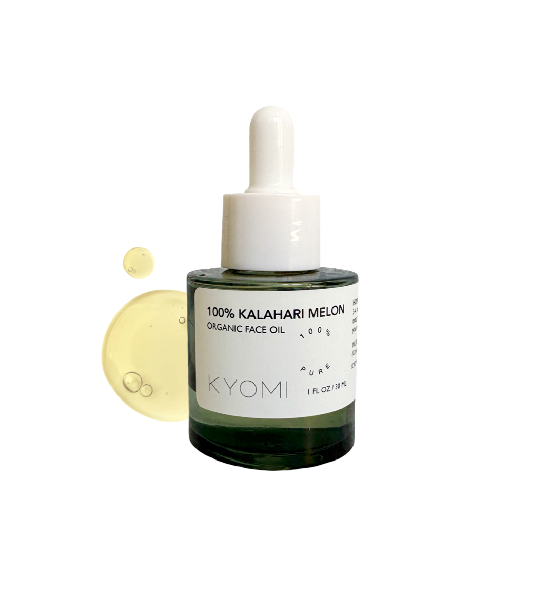 KYOMI organic face oil bottle with dropper on a white background