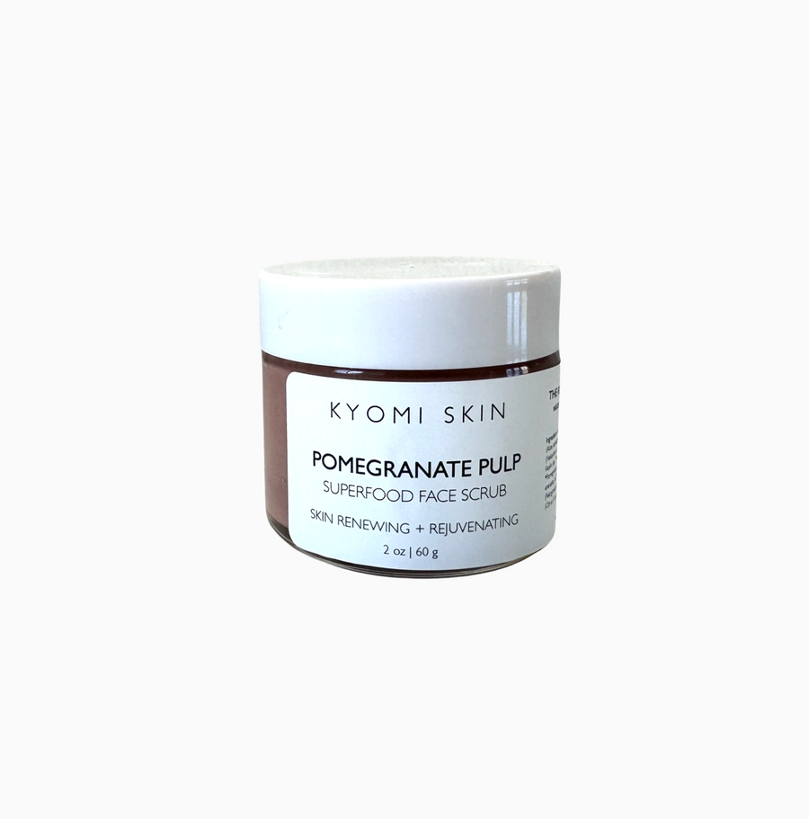 KYOMI SKIN pomegranate face scrub, facial scrub, organic face scrub, organic face exfoliator, best face scrubs, plant based skincare