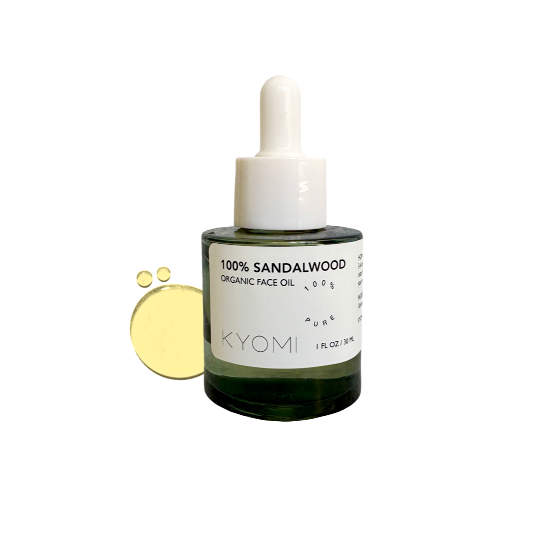 KYOMI 100% Sandalwood organic face oil bottle on a white background